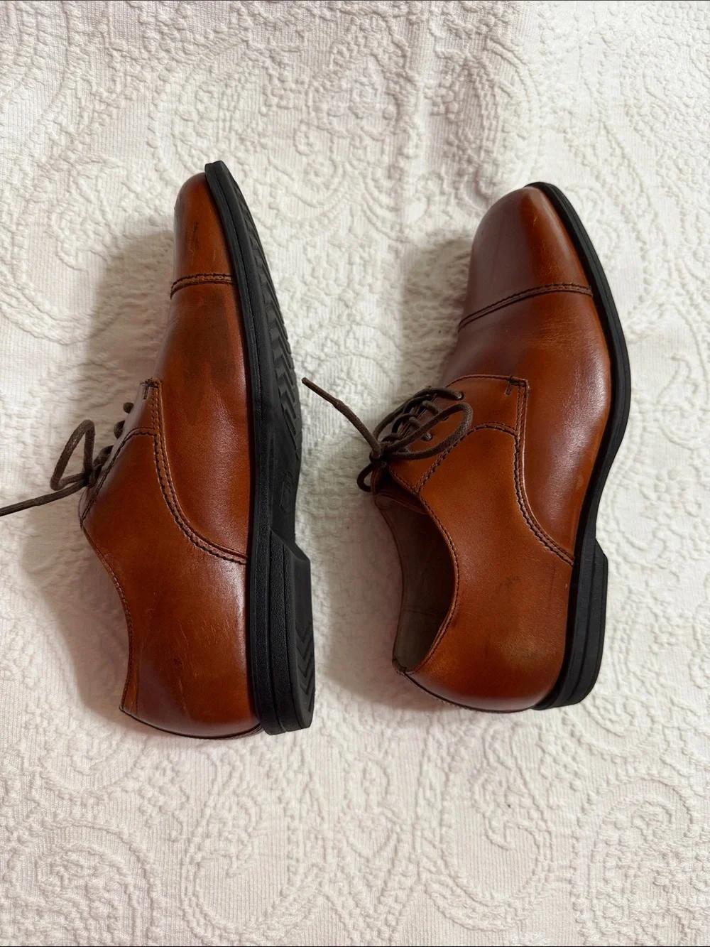 Florsheim Boys Size 3M Kids Dress Shoes Brown Leather Cap-Toe Lace-Up